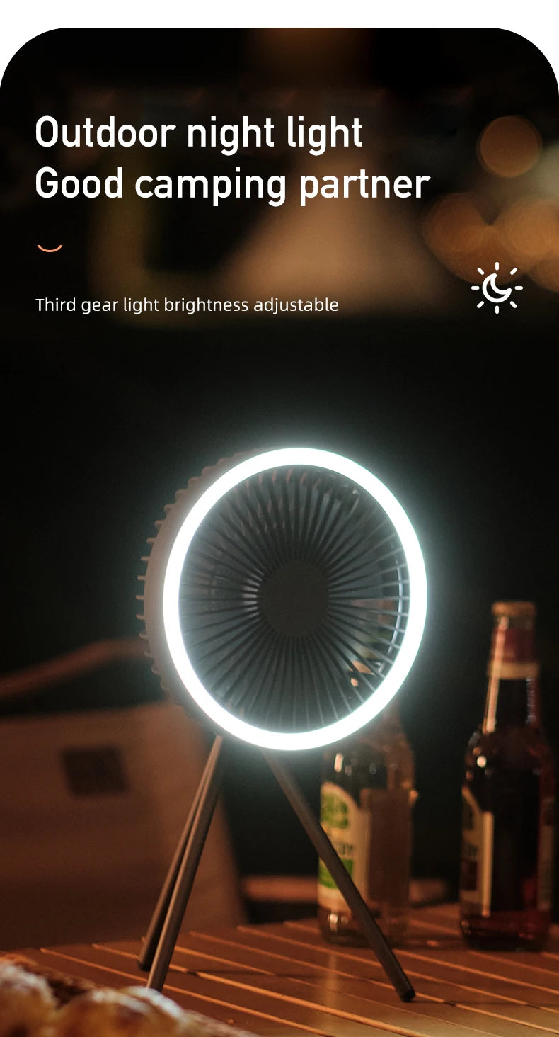 DQ212 Air Cooling Fan USB Chargeable Desk Tripod Stand with Night Light Portable Outdoor Camping Ceiling Fan Home Appliances