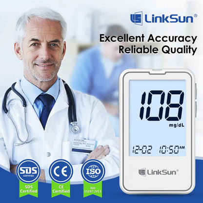 LinkSun G-425-3 Blood Glucose Meter Glucometer Full Set Medical Diabetes Blood Sugar Monitor Complete Kit Glucose Test Strips