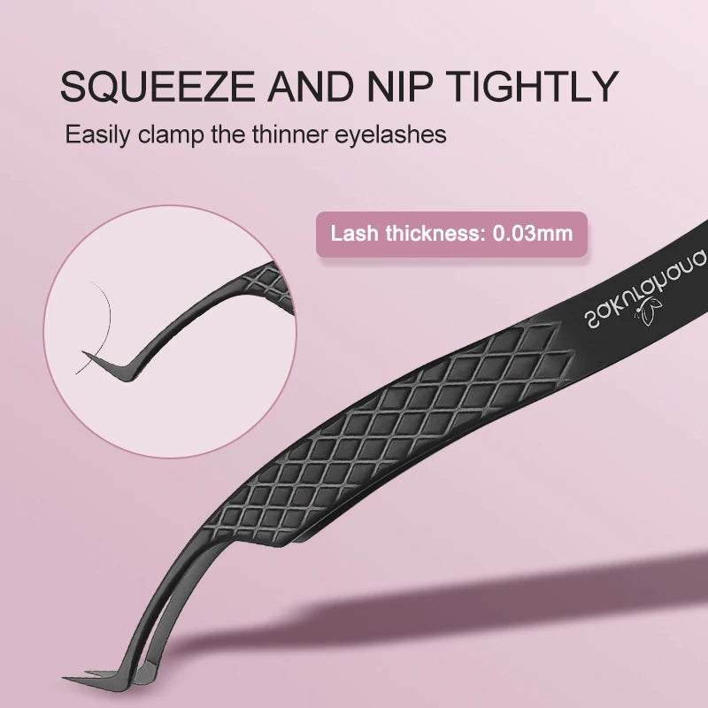SAKURAHANA Professional Eyelash Tweezers Black Fiber Tip For Lash Extensions Mega Volume Mink Lashes Tool Makeup Artist Kit