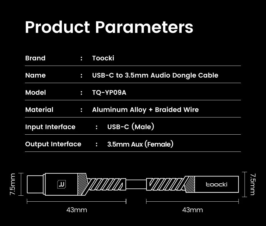 Toocki iP/USB Type C to 3.5mm Jack HiFi Audio Dongle Cable Adapter Male to Female Headphone AUX Converter for Xiaomi POCO iPhone