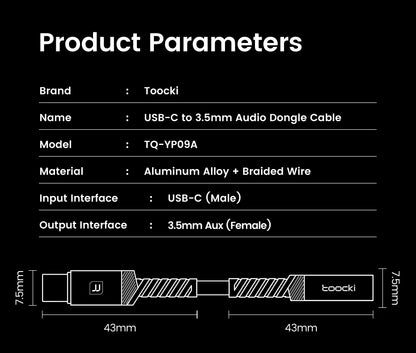 Toocki iP/USB Type C to 3.5mm Jack HiFi Audio Dongle Cable Adapter Male to Female Headphone AUX Converter for Xiaomi POCO iPhone