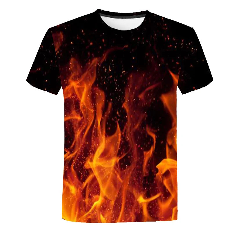 T-Shirts Flames Summer Children's Clothing 3D Print Kids T Shirt Fashion Harajuku Street Casual Round Neck T-Shirt Boy Girl Tops