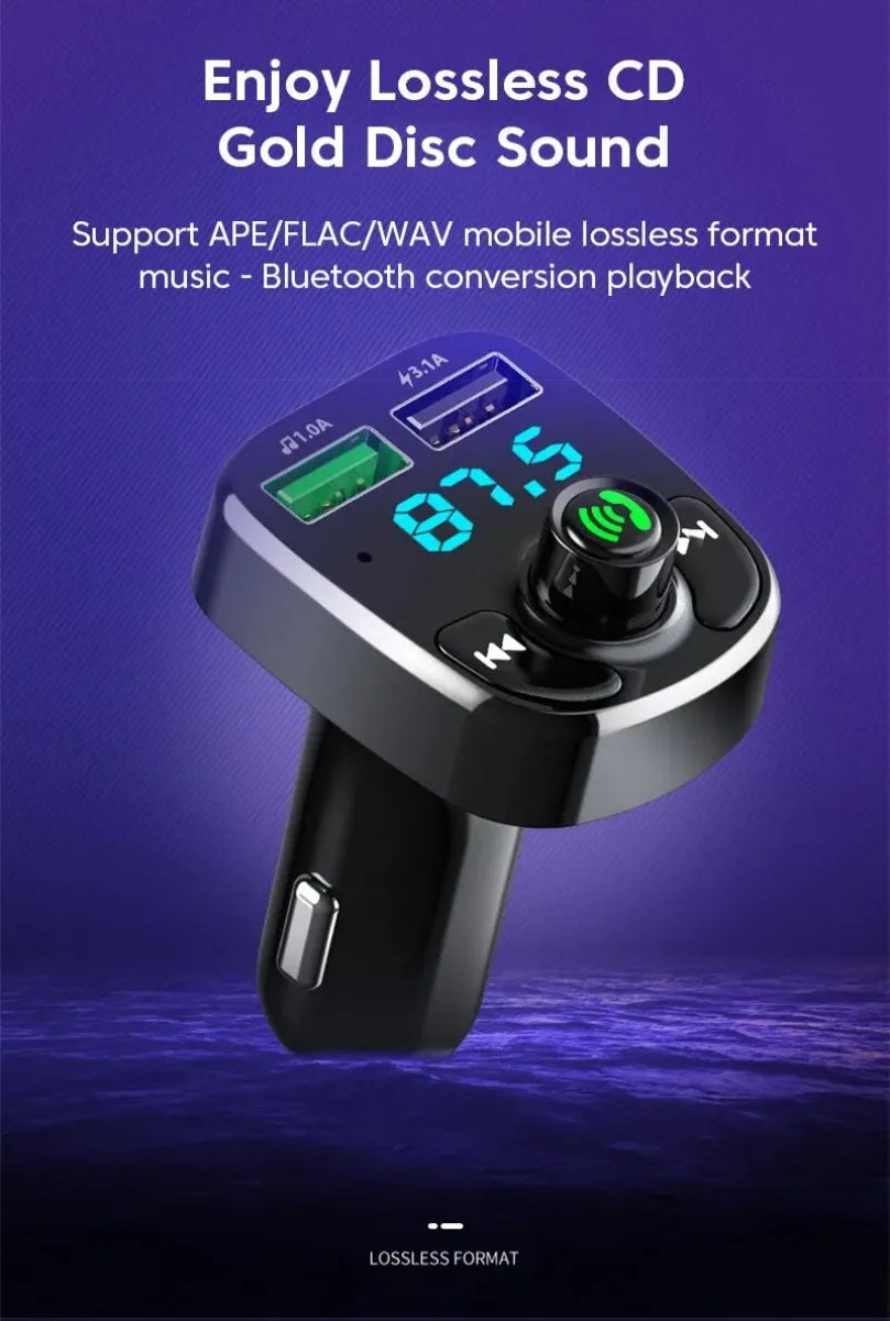 XIKCU LED MP3 Bluetooth FM Audio Receiver Hands-Free Bluetooth 5.0 Transmitter 2.1A 3.1A QC3.0 Type C Dual USB Car kit Charger