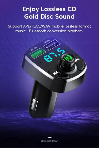 XIKCU LED MP3 Bluetooth FM Audio Receiver Hands-Free Bluetooth 5.0 Transmitter 2.1A 3.1A QC3.0 Type C Dual USB Car kit Charger