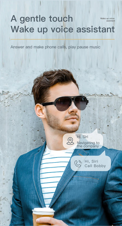 F08 Open-Ear Design Music & Calls Wireless Audio Eyewear Polarized Lenses Built-in Mic Semi-Rim Bluetooth Sunglasses