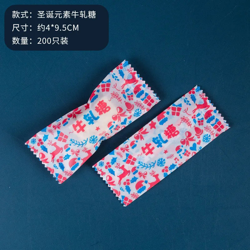 200Pcs 9x4cm Happy New Year Nougat Candy Sugar Bags Handmade DIY Gift Plastic Machine Sealed Packing