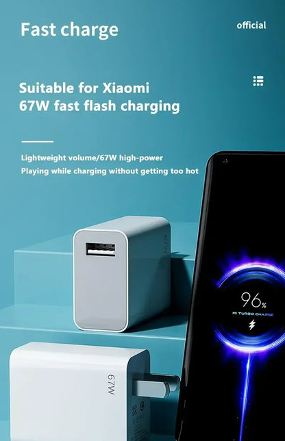 Total 67W USB GaN Charger Fast Charging Wall Phone Adapter 6A USB to TypeC Cable Quick Charge 3.0 Plug For iPhone Samsung Xiaomi