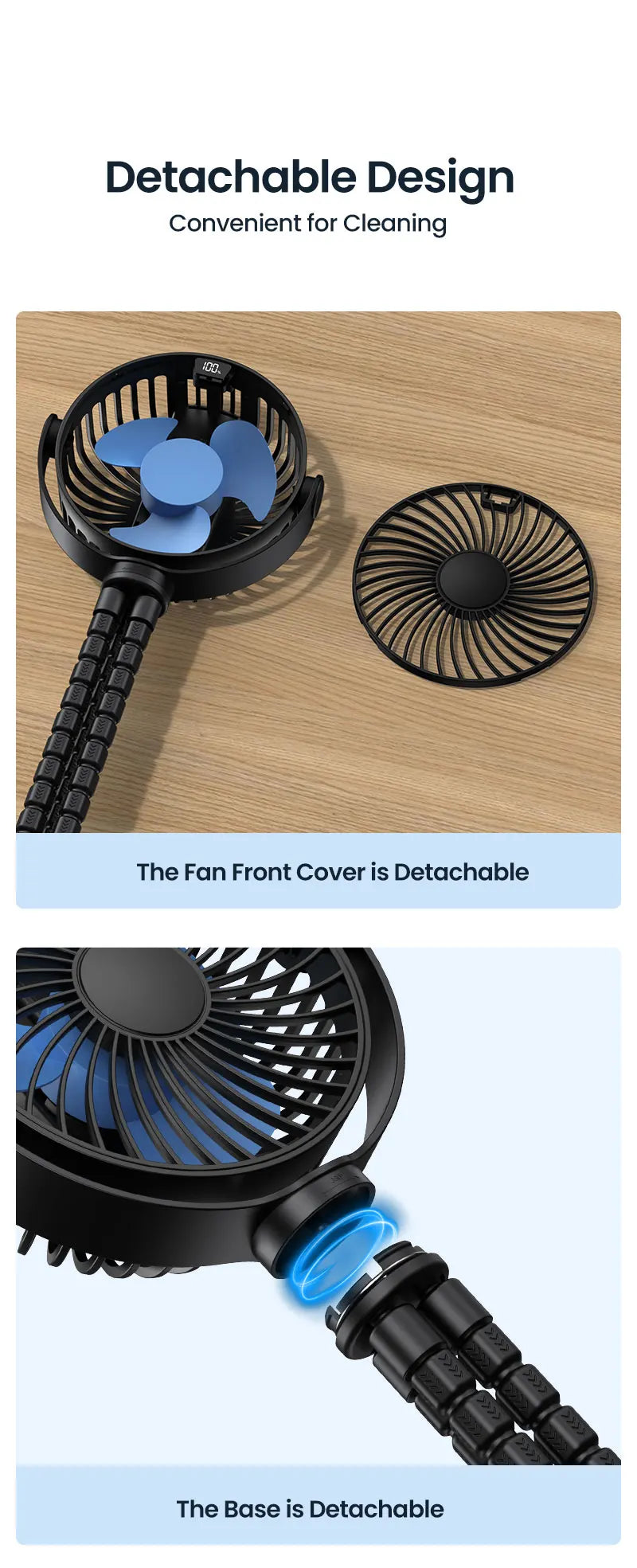 TOPK 5000mah Stroller Portable Mini Fan USB Rechargeable Outdoor Electric Fan 4 gear Speed 360°Degree Rotata & Digital Display