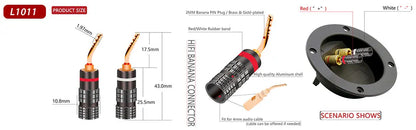 20pcs/10pairs BANANA PLUGS 24K Gold-plated 4MM Banana Connector with Screw Lock For Audio Jack Speaker Plugs Black&Red