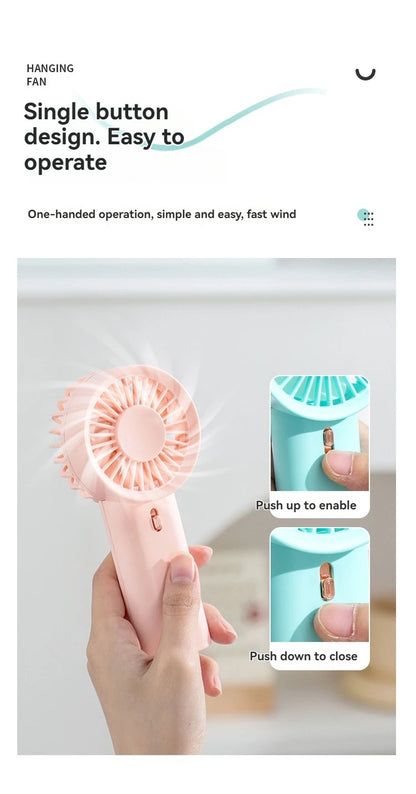 1 mini handheld fan with wind speed and hanging rope, suitable for outdoor use, requires 2 AAA batteries to be self provided