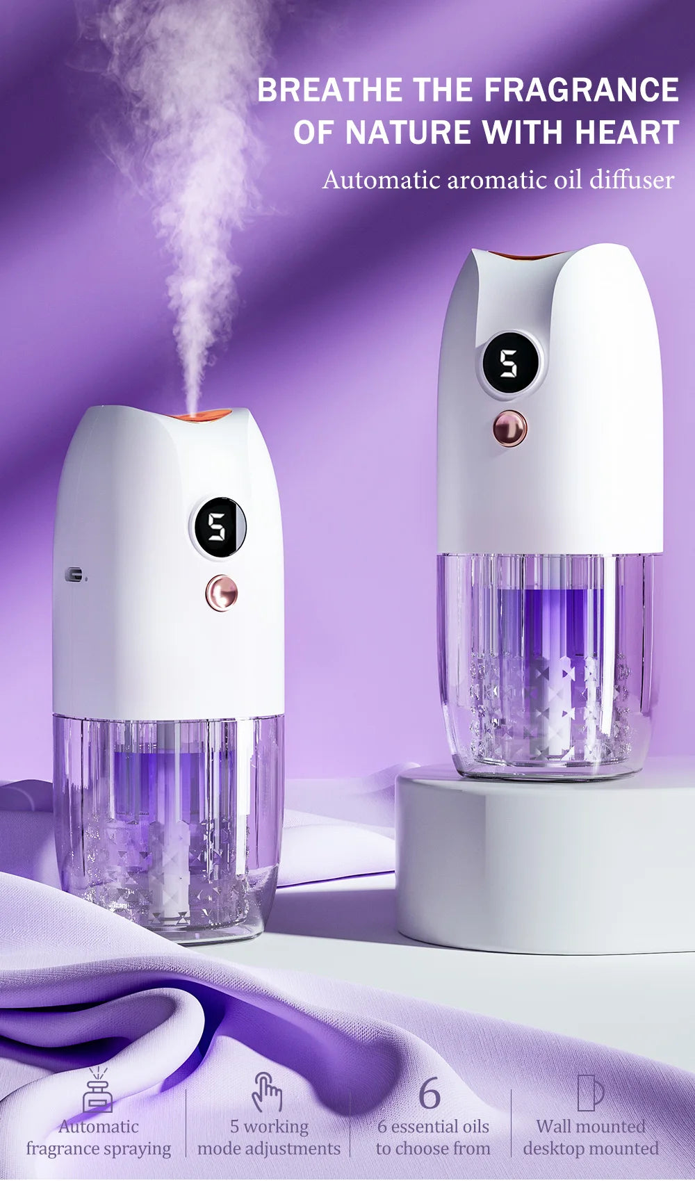 Multifunctional rechargeable portable essential oil diffuser Multiple aroma aromatherapy essential oils can be used in home cars