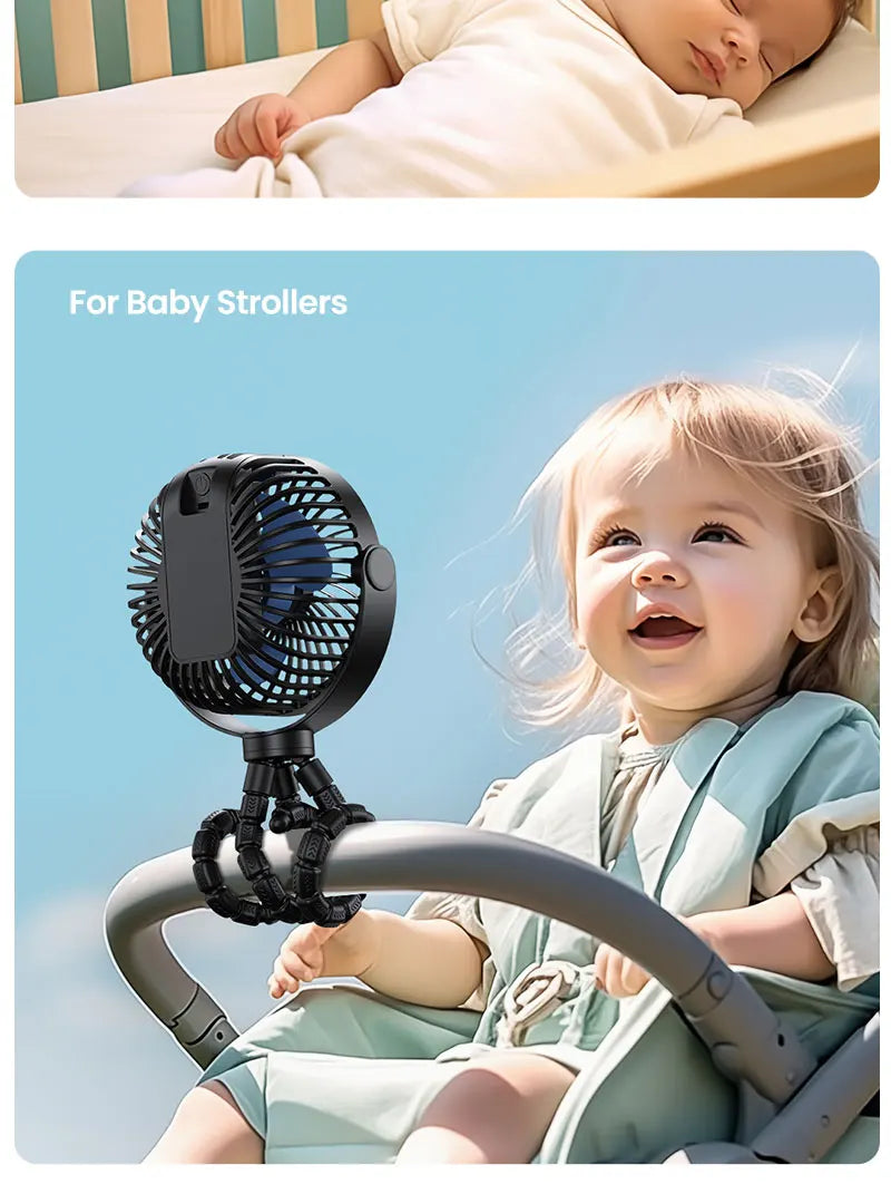 TOPK 5000mah Stroller Portable Mini Fan USB Rechargeable Outdoor Electric Fan 4 gear Speed 360°Degree Rotata & Digital Display
