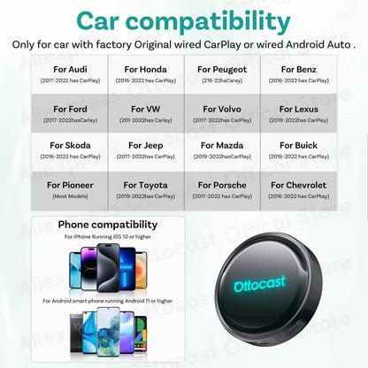 OTTOCAST P3 PRO AI Box Android TV Box for HDMI out Wireless CarPlay Android Auto Car Accessories for Toyota VW Honda Kia Benz