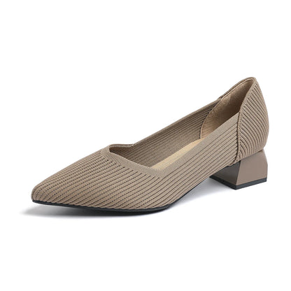 2025 New Women's High Heels Large 42/43 Fashion Pointed Anti slip Rubber Bottom Knitted Breathable Shoes