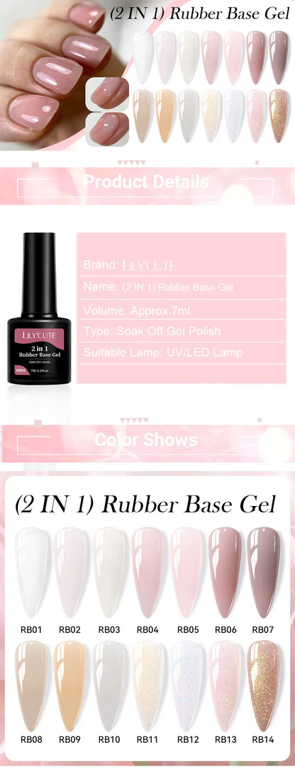 LILYCUTE Nude Crystal Rubber Base Gel Nail Polish Natural Color Semi Permanent UV Gel Soak Off Self Leveling Nail Gel Varnishes