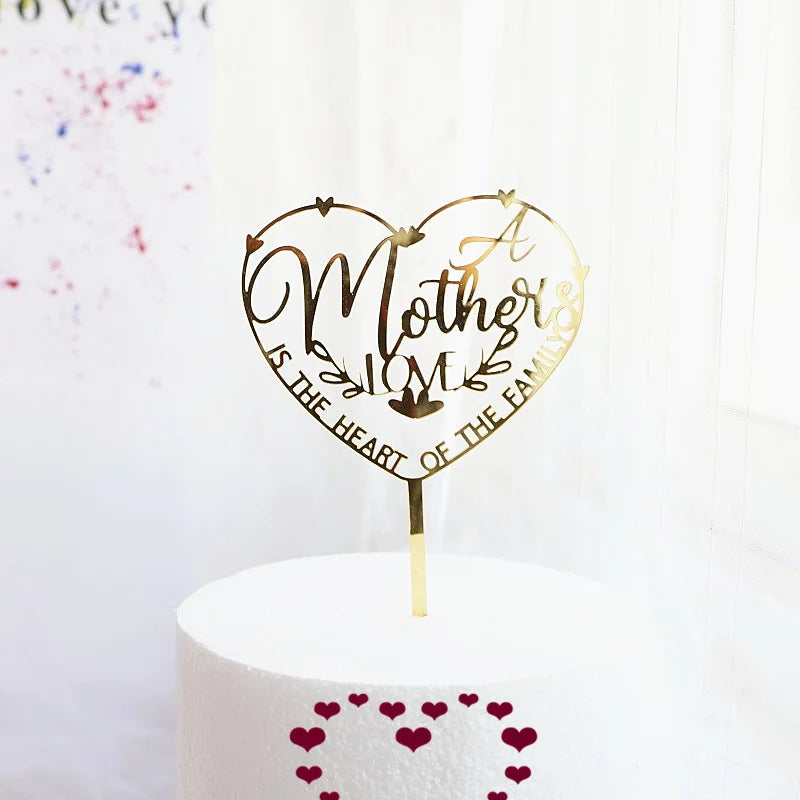 New Happy Mother's Day Birthday Cake Topper Gold High-grade Acrylic MOM Party Cake Toppers Mother's Day Gifts Dessert Decoration