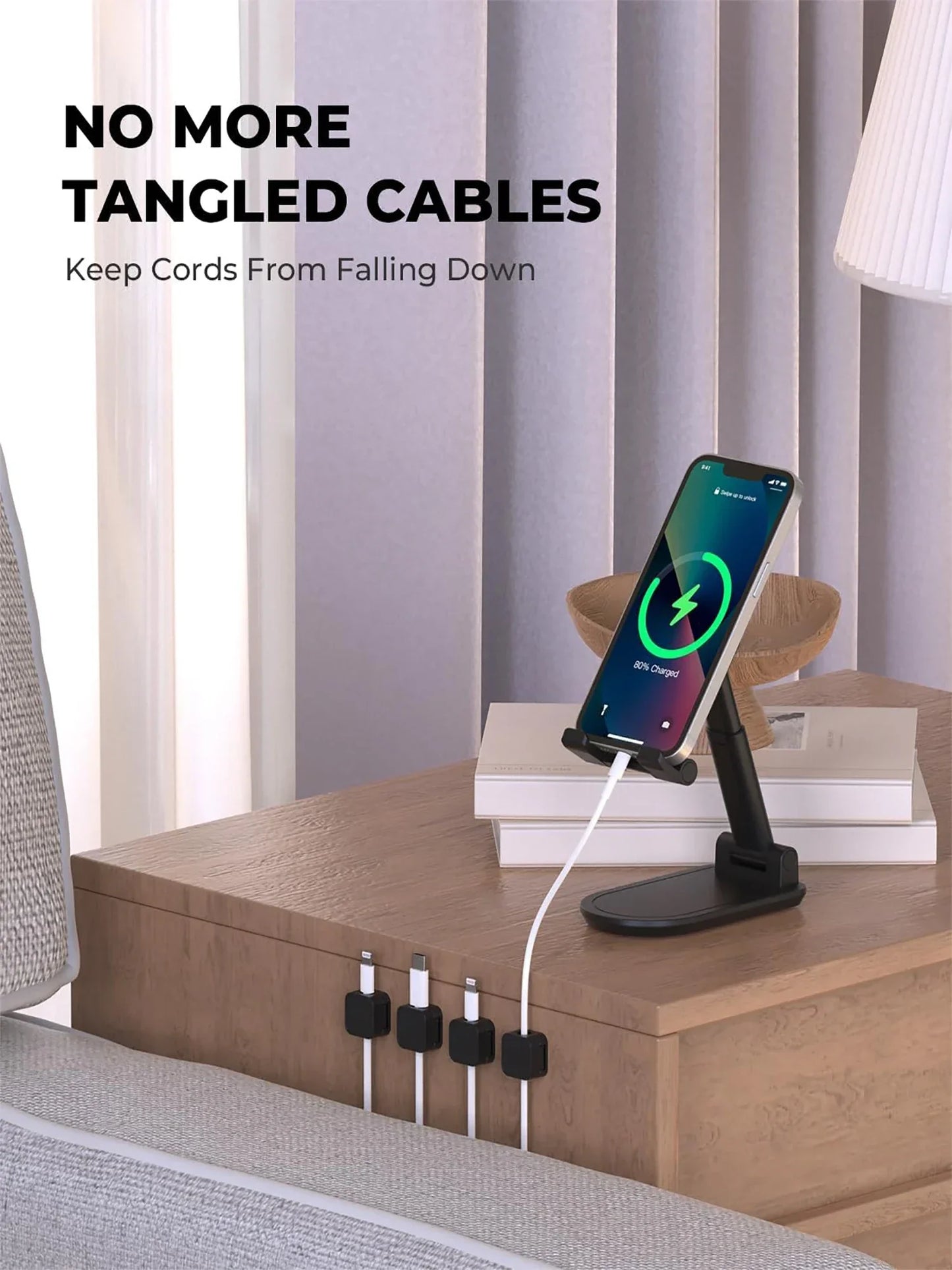 Non-magnetic Strong Cable Clips Adjustable Cord Holder | Adhesive Under Desk Mgmt Organizer for Home Office Car Wall Desktop