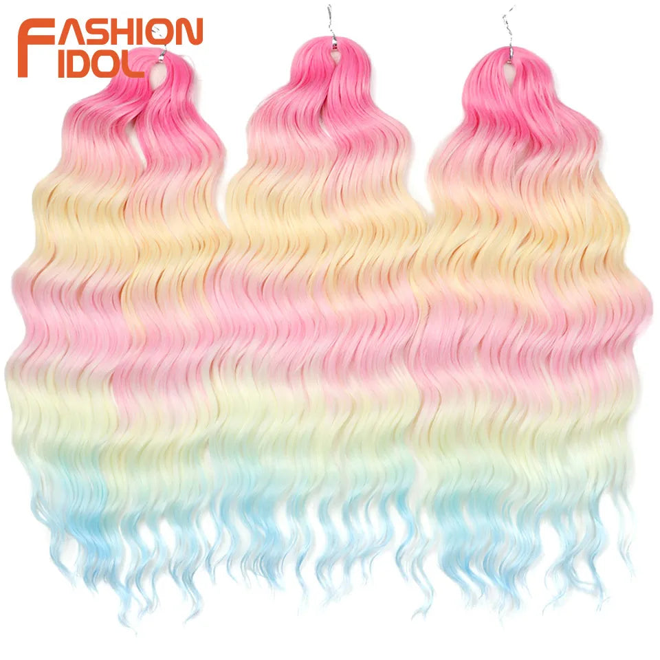 Anna 24 Inch Synthetic Hair Water Wave Braiding Hair Extensions Ombre Blonde Deep Wave Afro Curl Twist Crochet Hair for Women