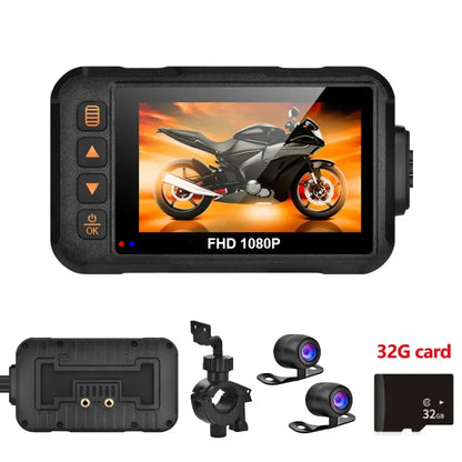 3 Inch Motorcycle Dashcam Waterproof Motorcycle Camera DVR Front 720P & Rear 480P Camera Video Loop Recorder Black Night Vision