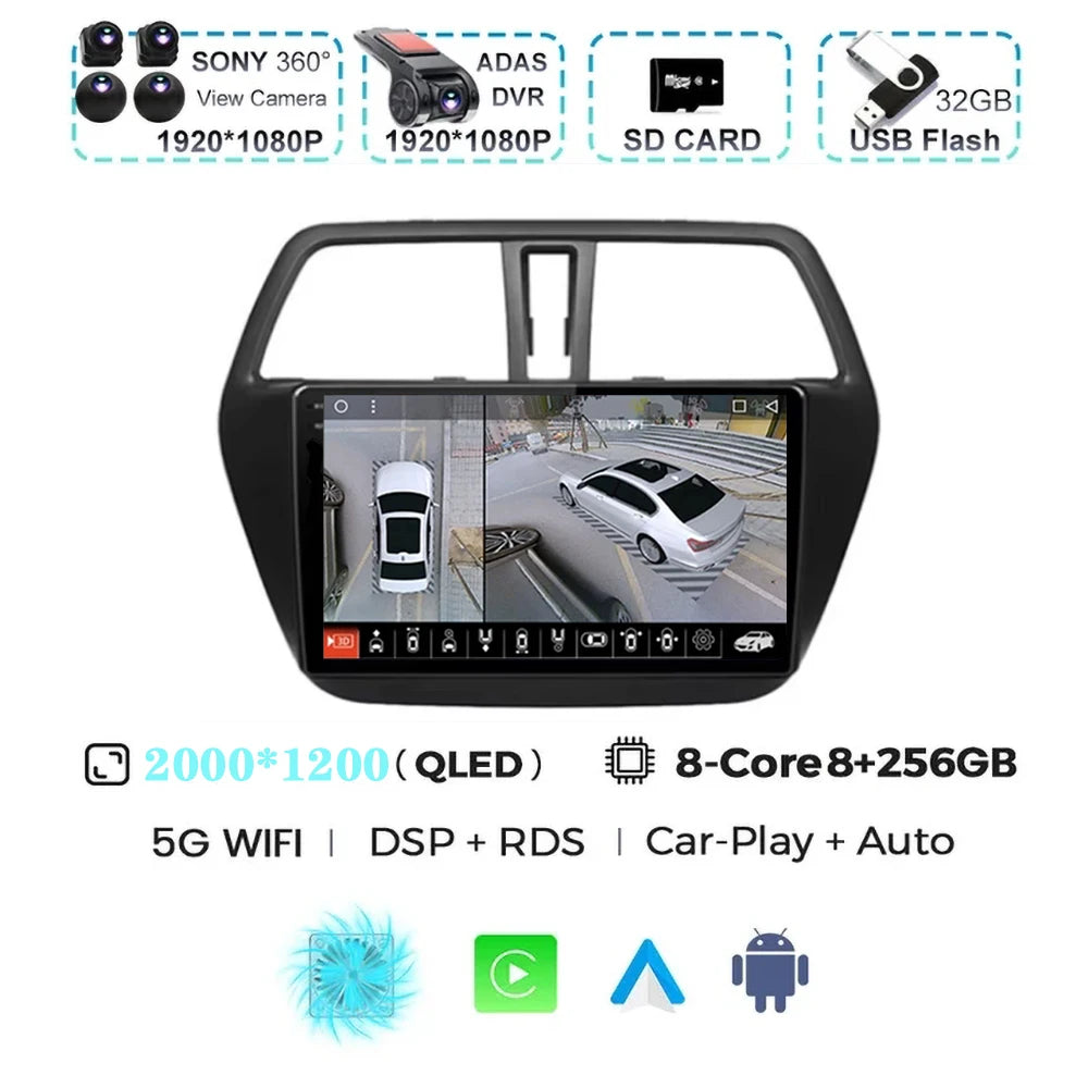 For Suzuki SX4 S-Cross 2014 2015 2016 2017 Android 15 Car Radio Multimedia Player Stereo GPS WIFI+4G wireless Carplay Auto video