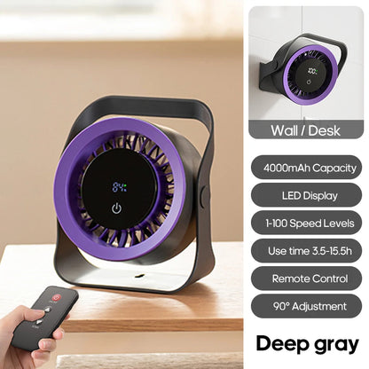 4000mAh Outdoor Desktop Fan Angle Adjustable 100 Speeds Wall Mount Portable Fan With Remote Control and Touch Screen Cooling Fan