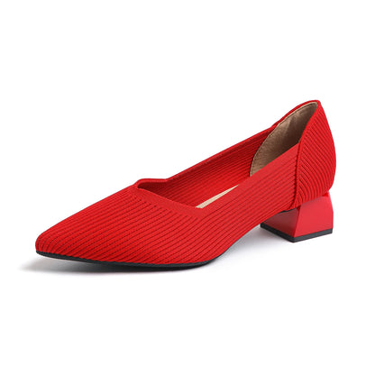 2025 New Women's High Heels Large 42/43 Fashion Pointed Anti slip Rubber Bottom Knitted Breathable Shoes