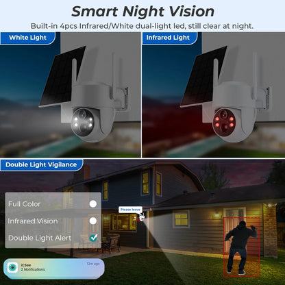 WiFi PTZ Camera Outdoor Wireless Solar IP Camera 4MP HD Built-in Battery Video Surveillance Camera Long Time Standby iCsee APP