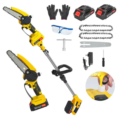 Cordless 2-in-1 Pole Saw And Mini Chainsaw 6-Inch Brushless Electric Chain Saw with 5.9 Feet Max Reach for Trimming And Cutting