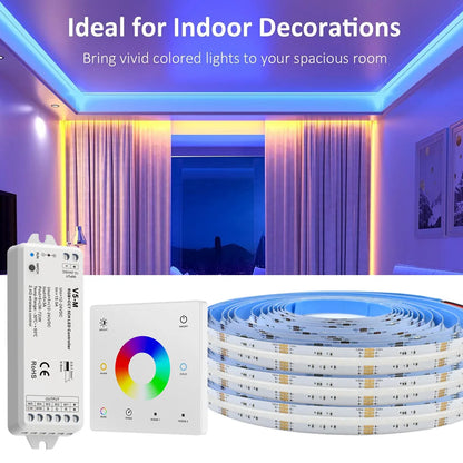 5M 10M 20M 24V COB RGB+CCT LED Strip Flexible Dimmable Room Cabinet Liner Light Bedroom Decor 2.4G RF Touch Panel Remote Control