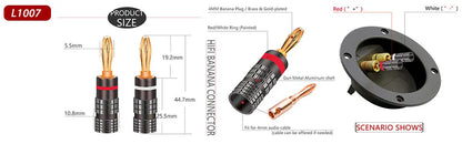 20pcs/10pairs BANANA PLUGS 24K Gold-plated 4MM Banana Connector with Screw Lock For Audio Jack Speaker Plugs Black&Red