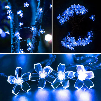 Solar Cherry Garden Blossom Flower Lights Garlands String Lights Solar Outdoor Waterproof Lawn Pathway Christmas Decoration Lamp