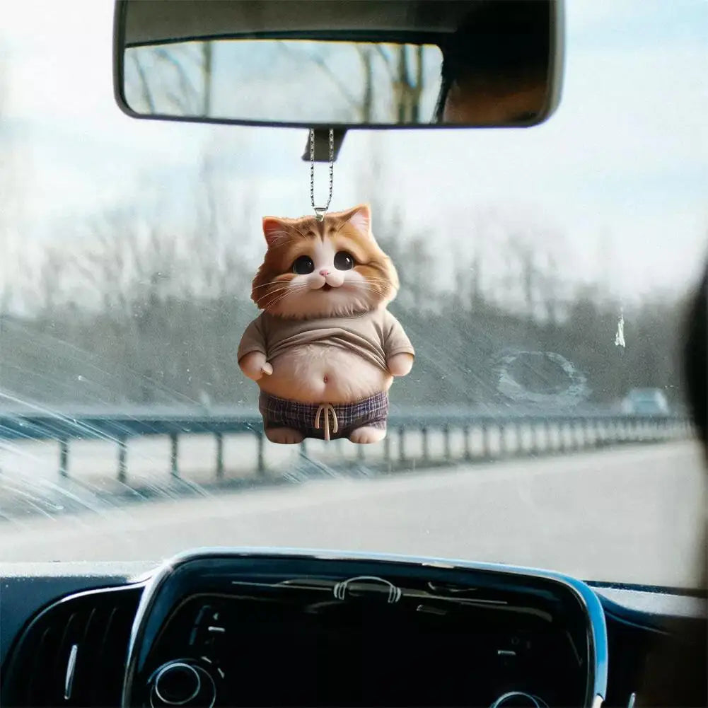Fat Puppy Keychain 2D Flat Acrylic Cartoon Dog Ornament Car Mirror Backpacks Hanging Pendant For Home Decor