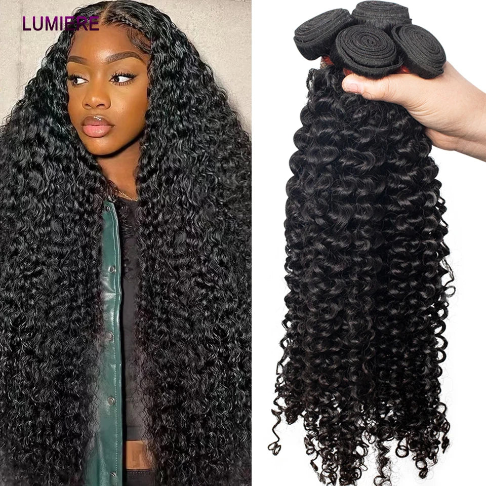 Deep Curly Wave Human Hair 3/4  Bundles Deal Malaysian Hair Weaves 100% Virgin Rew Human Hair Extensions Double Weft Wholeasle