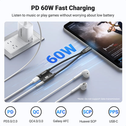UGREEN USB Sound Card Type C to 3.5mm AUX Cable Adapter Earphone Converter DAC Chip PD QC Charging Sound Card for Headset