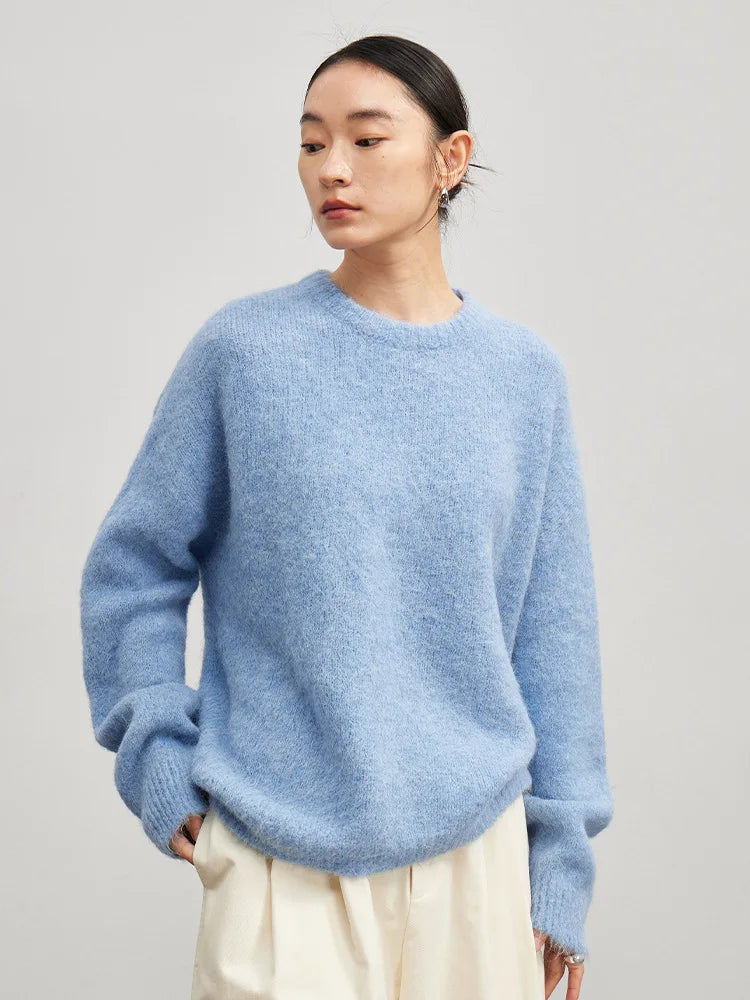 SuyaDream Warm Alpaca Pullovers for Woman, Dropped Sleeved Loose Sweaters, 2025 Fall Winter Top, Camel, Beige