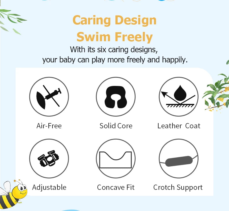 Mambobaby Float with Crotch Strap UPF50+ Canopy Air-Free Non-Inflatable Baby Swimming Ring Toddler Pool Float Infant Water Ring