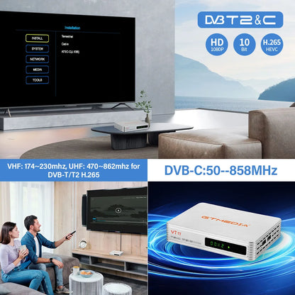 GTMEDIA V7 TT Ground Signal Receiver，1080P Full HD DVB-T/T2/DVB-C Signal TV Box With USB WIFI Decoder Support H.265 HEVC 10bit F