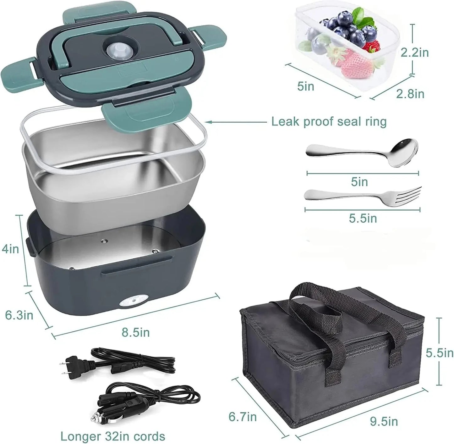 1.5L 60W Electric Portable Lunch Box Food Warmer – Leak-Proof Food Heater for Car or Home, Lunch Heating Microwave for Truckers