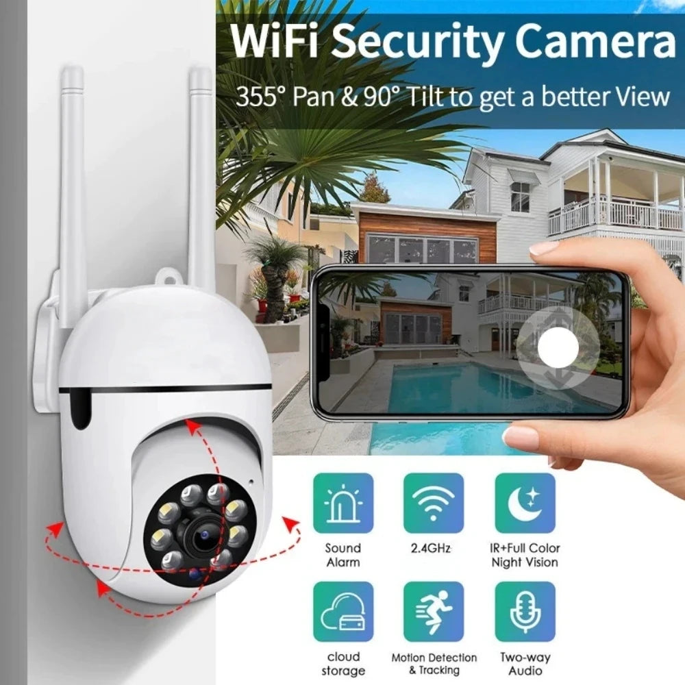8MP Wireless IP Outdoor Security Surveillance Camera PTZ with 4X Zoom AI Human Tracking Two-way Audio HD Night Vision Color