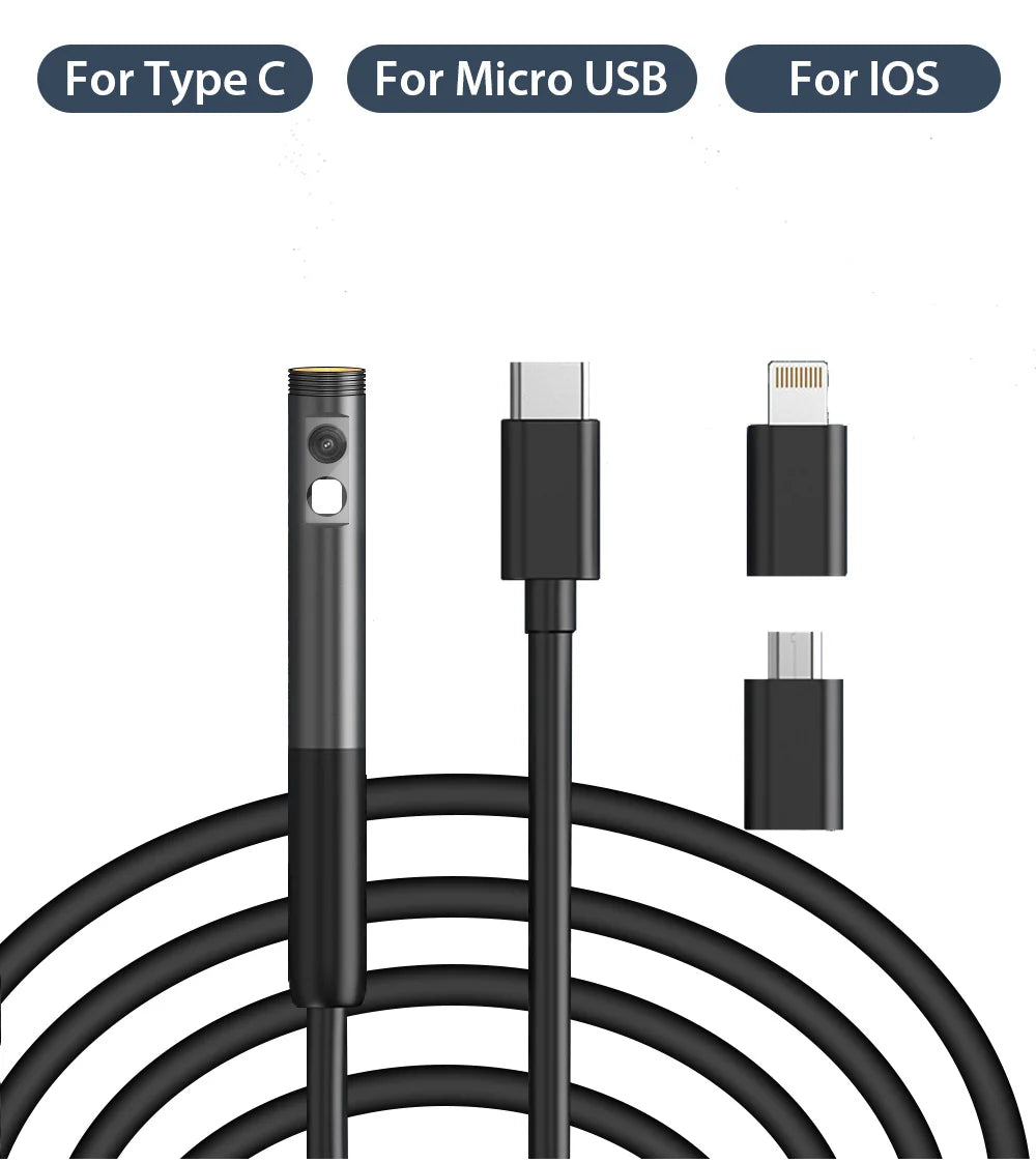 KERUI 2MP Industrial Endoscope Camera Single/Dual Lens Mini Inspection Camera for Iphone Waterproof Pipeline Borescope Type C