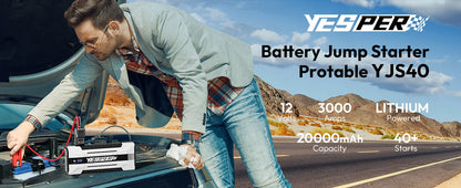 YEPSER YJS20 3000A Peak 12V Car Jump Starter 20000mAh Fast Charge Power Bank 3 Lights for 10.0L Gas/8.0L Diesel