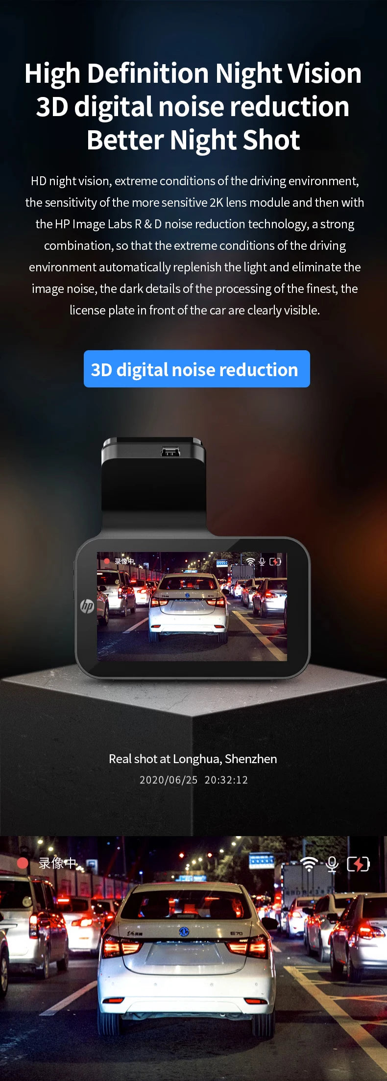 HP car camera F965 dash cam camera 2k UHD night vision WiFi video loop video parking monitoring car dashcam auto dashcam 1440P