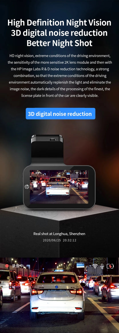 HP car camera F965 dash cam camera 2k UHD night vision WiFi video loop video parking monitoring car dashcam auto dashcam 1440P