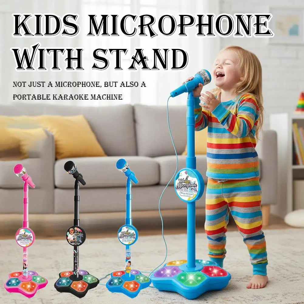 Karaoke Machine Toy with Light Reusable Kids Singing Microphone Portable Music Stage LED Light Show Confidence Building Creative