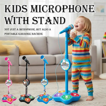 Karaoke Machine Toy with Light Reusable Kids Singing Microphone Portable Music Stage LED Light Show Confidence Building Creative