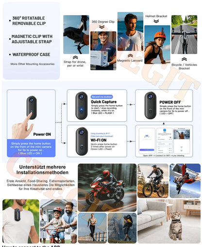 4K WiFi HD POV Magnetic Mini Action Camera Wireless Pocket Video Vlog Cam Helmet Motorcycle Bicycle Sports Holder Mount Recorder