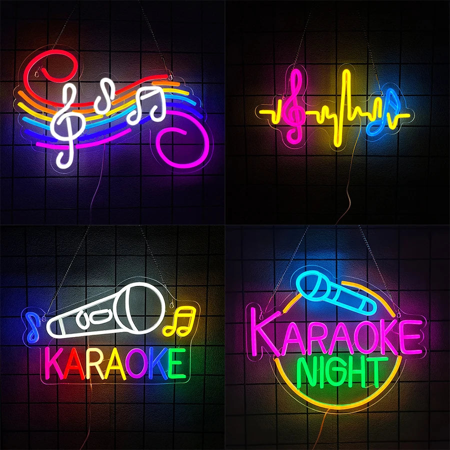 Karaoke Led Neon Sign, Microphone Note Icon, Suitable For Bars, Clubs, Music Classrooms, Music Studios, Ktv, Bedroom Decor.