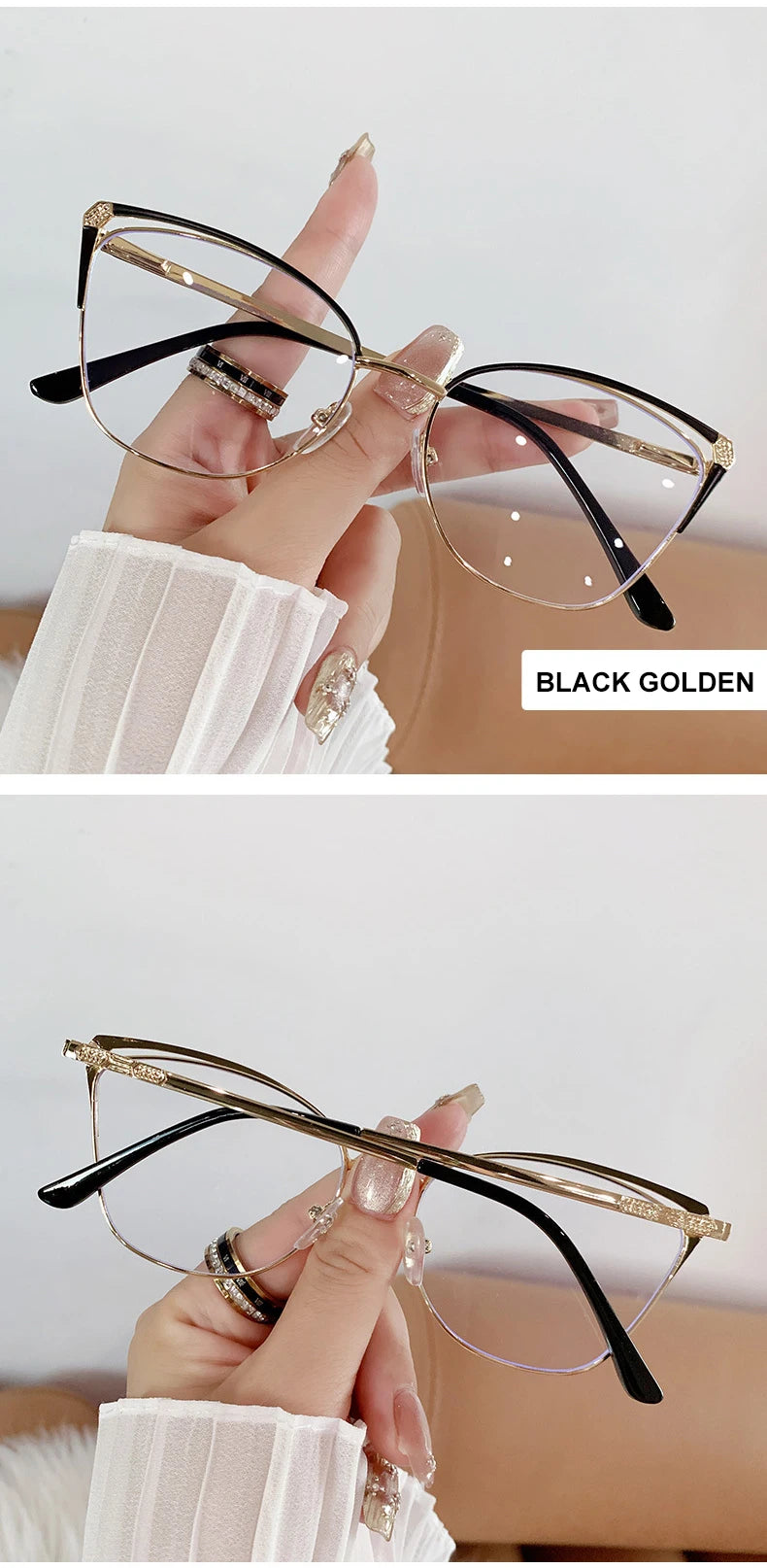CAIDERONI Trend Cat Eye Women Fashion Anti Blue Light Metal Glasses Butterfly Customized Lens Reading Glasses Women Myopic 25062