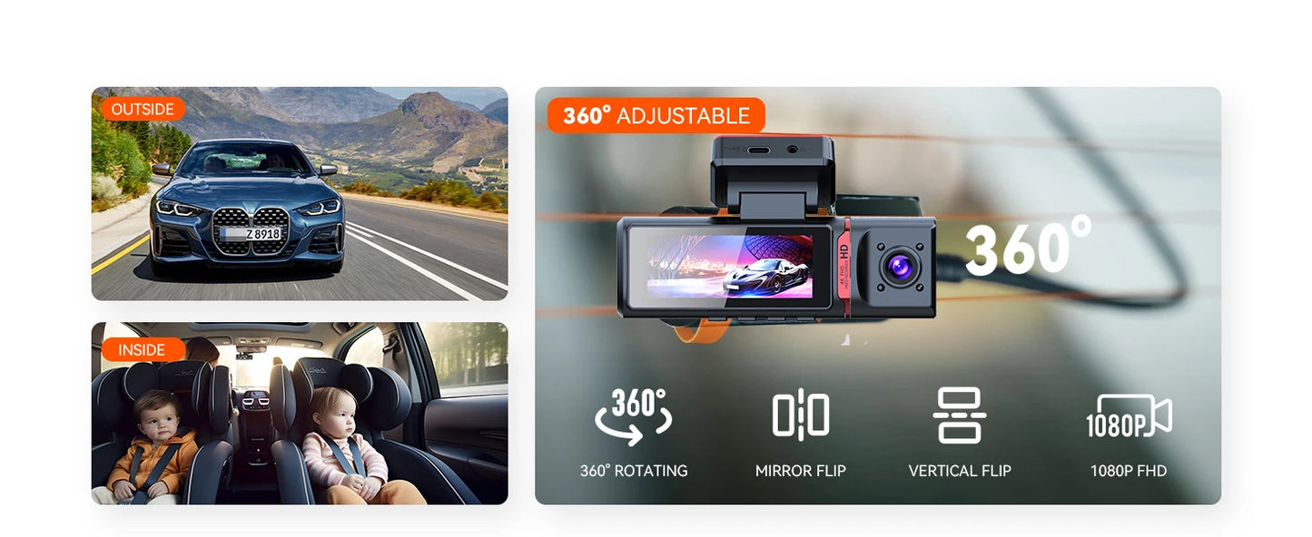 3 Channel Car DVR UHD 4K 3-Lens Inside Vehicle Dash Cam Three Way Camera DVRs Recorder Video Registrator GPS Dashcam Camcorder