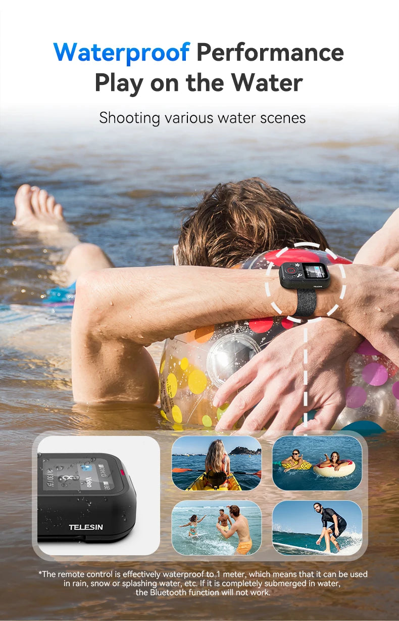 TELESIN Waterproof Bluetooth Remote Control For GoPro Hero 13 12 11 10 9 8 Max With Wrist Strap For Action Camera Accessories